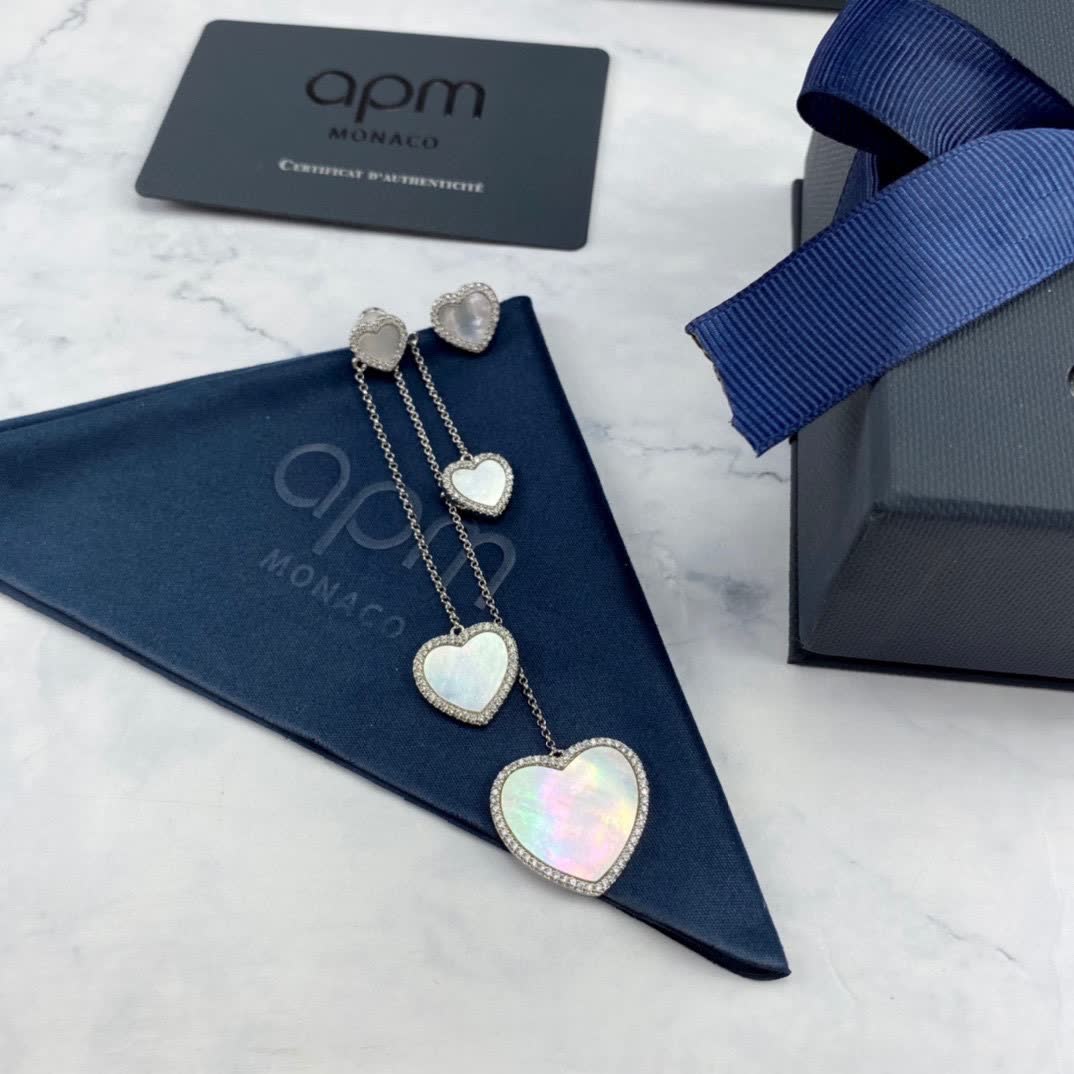 APM Monaco Heart Earrings with Diamonds and Mother-of-Pearl